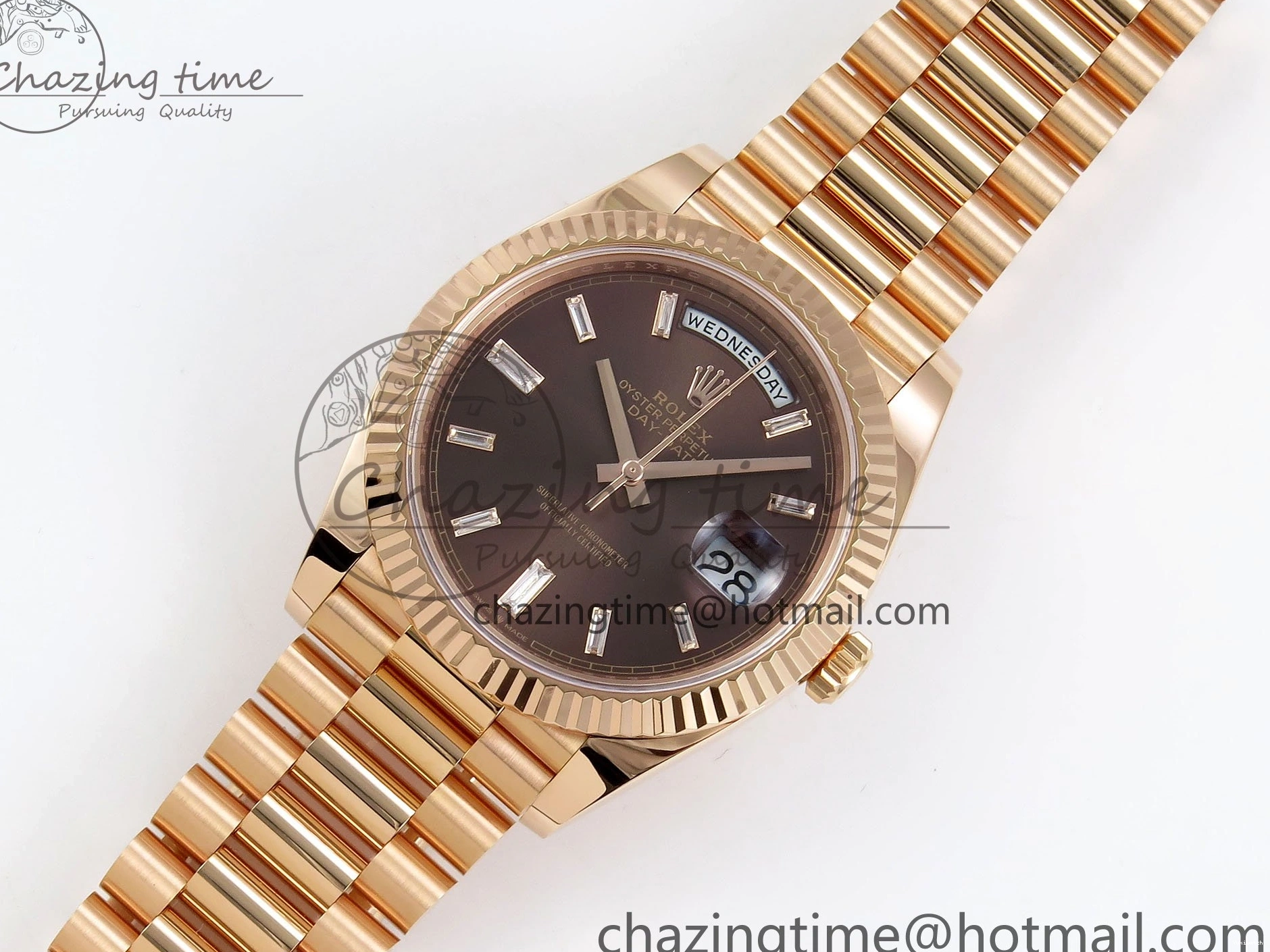 Brown 40 on DayDate Steel Dial Crystal 228235 904L President Bracelet VR3255 ARF 0225